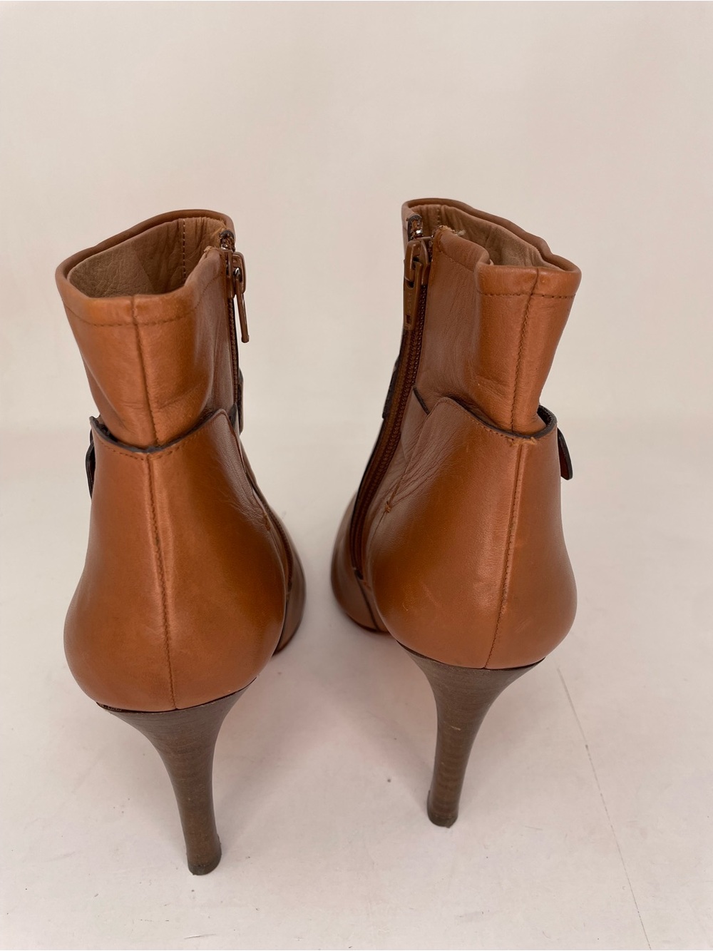 Coach Boots Women's Tan Leather Ankle Booties Buckle Detail Heels 7.5 - Picture 9 of 11